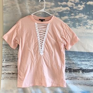 Lace up chest pink forever 21 shirt